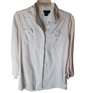 C.P.W. White Corduroy Button Down Top, Large